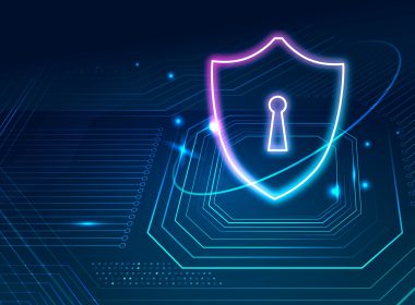 Data security technology background vector in blue tone